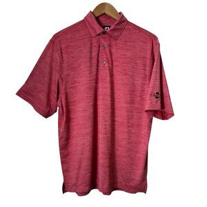 FootJoy Mens Size Large Red Heather Performance Polo Shirt Palm Harbor Golf Club